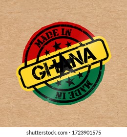 Vector stamp with flag of the Ghana. Lettering Made in Ghana