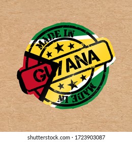 Vector stamp with flag of the Guyana. Lettering Made in Guyana