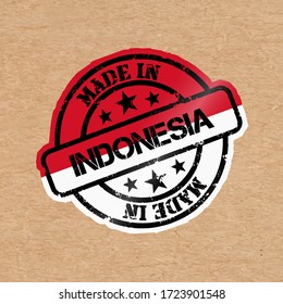 Vector stamp with flag of the Indonesia. Lettering Made in Indonesia