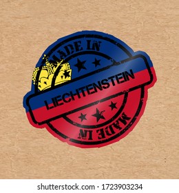 Vector stamp with flag of the Liechtenstein. Lettering Made in Liechtenstein