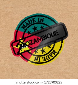 Vector stamp with flag of the Mozambique. Lettering Made in Mozambique