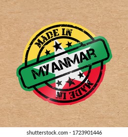Vector stamp with flag of the Myanmar. Lettering Made in Myanmar