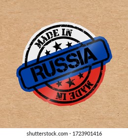 Vector stamp with flag of the Russia. Lettering Made in Russia