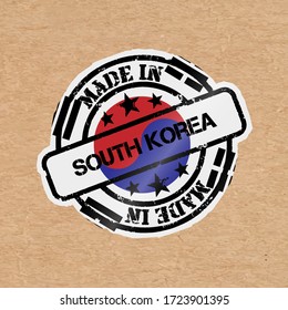 Vector stamp with flag of the South Korea. Lettering Made in South Korea