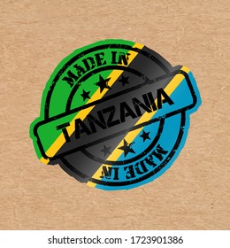 Vector stamp with flag of the Tanzania. Lettering Made in Tanzania