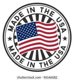 Vector stamp with flag of the USA. Lettering Made in the USA.