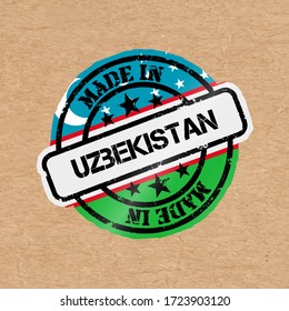 Vector stamp with flag of the Uzbekistan. Lettering Made in Uzbekistan