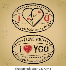 Vector: Stamp happy valentine's day and i love you on kraft paper