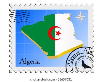 vector stamp with the image maps of  Algeria