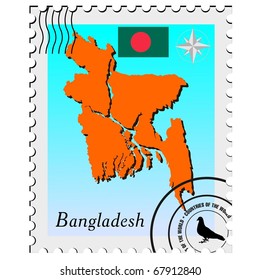 vector stamp with the image maps of Bangladesh