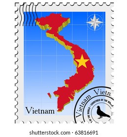 vector stamp with the image maps of Vietnam