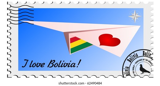 vector stamp with the image plane and the flag of Bolivia