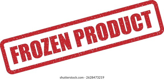 Vector stamp with “FROZEN PRODUCT” for labeling food packages, shipment boxes, or inventory materials. Emphasizes cold-chain compliance and storage needs