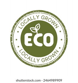 Sello de Vector cultivado localmente, sello, eco, bio, comida orgánica, icono de comida natural. Etiqueta, elemento para el mercado de alimentos, comercio electrónico, promoción de productos ecológicos orgánicos, restaurante, alimentos para la vida saludable.