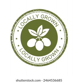 Vector stamp locally grown olives, stamp, eco, bio, organic food, natural food icon. Label, element for food market, ecommerce, organic ecological products promotion, restaurant, food for healthy.