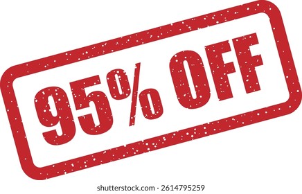 “95% OFF” vector stamp for near-total discounts. Perfect for extreme clearance offers, stock liquidations, and customer-attracting sales events with unmatched value