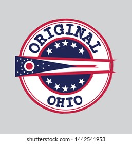 Vector Stamp for Original logo with text Ohio and Tying in the middle with States Flag. Grunge Rubber Texture Stamp of Original from Ohio.