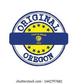 Vector Stamp for Original logo with text Oregon and Tying in the middle with States Flag. Grunge Rubber Texture Stamp of Original from Oregon.