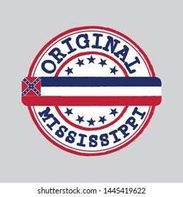 Vector Stamp for Original logo with text Mississippi and Tying in the middle with States Flag. Grunge Rubber Texture Stamp of Original from Mississippi.