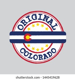 Vector Stamp for Original logo with text Colorado and Tying in the middle with States Flag. Grunge Rubber Texture Stamp of Original from Colorado.