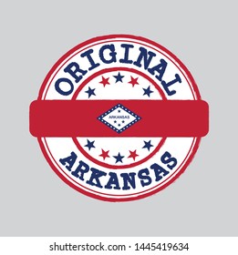 Vector Stamp for Original logo with text Arkansas and Tying in the middle with States Flag. Grunge Rubber Texture Stamp of Original from Arkansas.