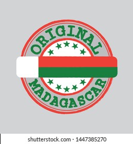Vector Stamp for Original logo with text Madagascar and Tying in the middle with nation Flag. Grunge Rubber Texture Stamp of Original from Madagascar.