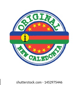 Vector Stamp for Original logo with text New Caledonia and Tying in the middle with nation Flag. Grunge Rubber Texture Stamp of Original from New Caledonia.