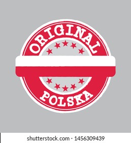 Vector Stamp for Original logo with text Polska and Tying in the middle with Poland Flag. Grunge Rubber Texture Stamp of Original from Poland.