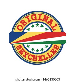 Vector Stamp of Original logo with text Seychelles and Tying in the middle with nation Flag. Grunge Rubber Texture Stamp of Original from Seychelles.