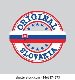 Vector Stamp of Original logo with text Slovakia and Tying in the middle with nation Flag. Grunge Rubber Texture Stamp of Original from Slovakia.