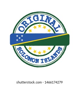 Vector Stamp of Original logo with text Solomon Islands and Tying in the middle with nation Flag. Grunge Rubber Texture Stamp of Original from Solomon Islands.