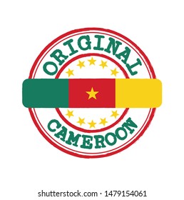 Vector Stamp of Original logo with text Cameroon and Tying in the middle with nation Flag. Grunge Rubber Texture Stamp of Original from Cameroon.