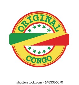Vector Stamp of Original logo with text Congo and Tying in the middle with nation Flag. Grunge Rubber Texture Stamp of Original from Congo.