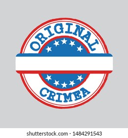 Vector Stamp of Original logo with text Crimea and Tying in the middle with nation Flag. Grunge Rubber Texture Stamp of Original from Crimea.