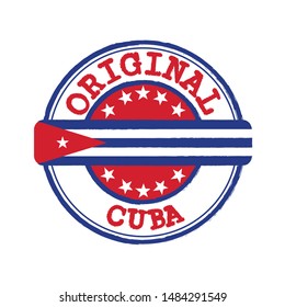Vector Stamp of Original logo with text Cuba and Tying in the middle with nation Flag. Grunge Rubber Texture Stamp of Original from Cuba.