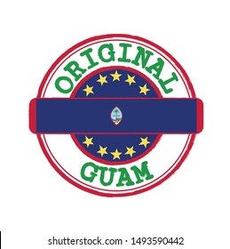 Vector Stamp of Original logo with text Guam and Tying in the middle with nation Flag. Grunge Rubber Texture Stamp of Original from Guam.