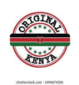 Vector Stamp of Original logo with text Kenya and Tying in the middle with nation Flag. Grunge Rubber Texture Stamp of Original from Kenya.