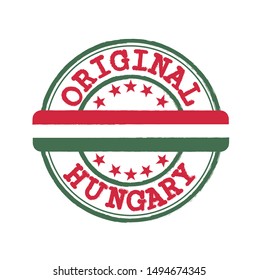Vector Stamp of Original logo with text Hungary and Tying in the middle with nation Flag. Grunge Rubber Texture Stamp of Original from Hungary.