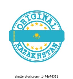 Vector Stamp of Original logo with text Kazakhstan and Tying in the middle with nation Flag. Grunge Rubber Texture Stamp of Original from Kazakhstan.