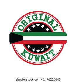 Vector Stamp of Original logo with text Kuwait and Tying in the middle with nation Flag. Grunge Rubber Texture Stamp of Original from Kuwait.