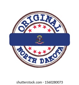 Vector Stamp of Original logo and Tying in the middle with North Dakota flag, the states of America. Grunge Rubber Texture Stamp of Original North Dakota.