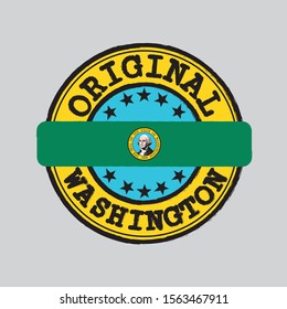 Vector Stamp of Original logo and Tying in the middle with Washington flag, the states of America. Grunge Rubber Texture Stamp of Original Washington.