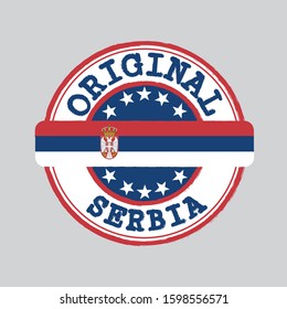 Vector Stamp of Original logo and Tying in the middle with Serbian flag. Grunge Rubber Texture Stamp of Original Serbia.