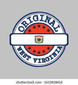 Vector Stamp of Original logo and Tying in the middle with West Virginia flag. The state of America.