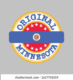 Vector Stamp of Original logo and Tying in the middle with Minnesota flag. The state of America.