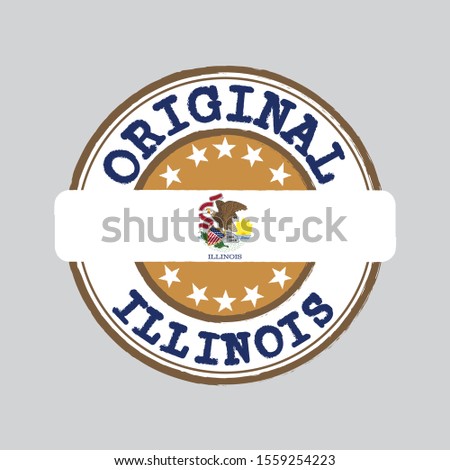 Vector Stamp of Original logo and Tying in the middle with Illinois flag, the states of America. Grunge Rubber Texture Stamp of Original Illinois.