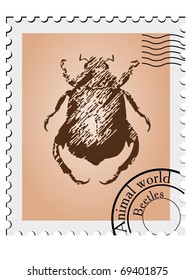 vector stamp with a picture of a beetle