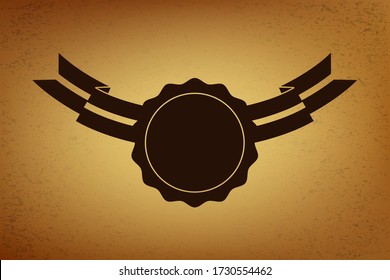 Vector stamp with ribbons template on a brown grunge background