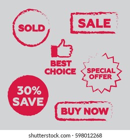 Vector stamp set. Sold out and promo, seal with text. Sale stamp