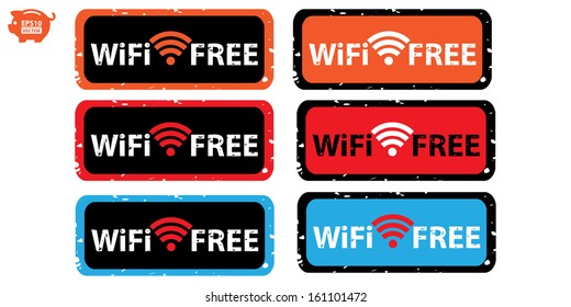 Vector: Stamp or sticker wifi free collection. Eps10.